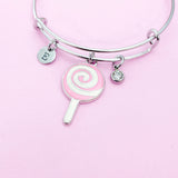 Silver Pink Lollipop Charm Bracelet, AN884