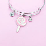 Silver Pink Lollipop Charm Bracelet, AN884
