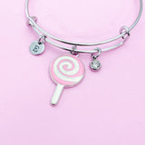 Silver Pink Lollipop Charm Bracelet, AN884