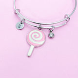 Silver Pink Lollipop Charm Bracelet, AN884