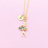 Gold Ballet Dancer Necklace, Initial Charm, Dance Gift, N3766