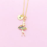 Gold Ballet Dancer Necklace, Initial Charm, Dance Gift, N3766