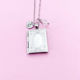 Silver Book Locket Charm Necklace, AN4917