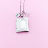 Silver Book Locket Charm Necklace, AN4917