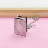 Silver Book Locket Charm Necklace, AN4917