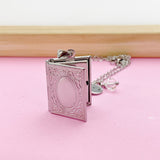 Silver Book Locket Charm Necklace, AN4917