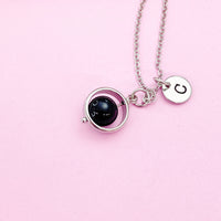 Silver Natural Obsidian Necklace, Gemstone Jewelry, N3916