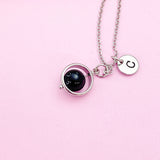Silver Natural Obsidian Necklace, Gemstone Jewelry, N3916