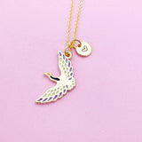 Gold Crane Charm Necklace, Japanese Crane Brid Charm, N4502