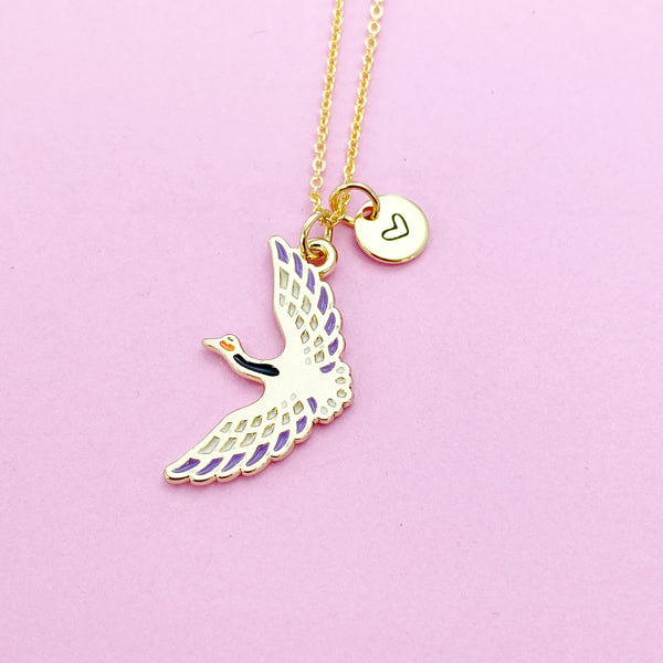 Gold Crane Charm Necklace, Japanese Crane Brid Charm, N4502