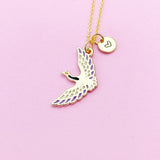Gold Crane Charm Necklace, Japanese Crane Brid Charm, N4502