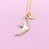 Gold Crane Charm Necklace, Japanese Crane Brid Charm, N4502