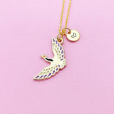 Gold Crane Charm Necklace, Japanese Crane Brid Charm, N4502