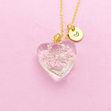 Gold Heart Pink Flower, Personalized, N2955