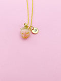 Gold Flowers Necklace, Wild Flower Bud, Real Dried Flower, AN3371