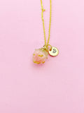 Gold Flowers Necklace, Wild Flower Bud, Real Dried Flower, AN3371