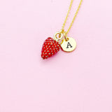 Gold Red Strawberry Charm Necklace Personalize Customize Jewelry, N5566