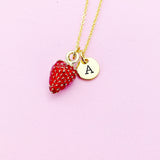 Gold Red Strawberry Charm Necklace Personalize Customize Jewelry, N5566