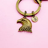 Bronze Bald Eagle Keychain, Personalized Initial Charm