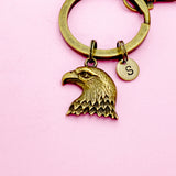 Bronze Bald Eagle Keychain, Personalized Initial Charm