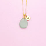 Gold Natural Green Aventurine Charm Necklace Personalized Customized Gemstone Monogram Made to Order Jewelry, N5443