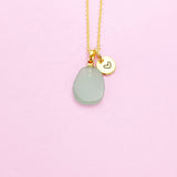 Gold Natural Green Aventurine Charm Necklace Personalized Customized Gemstone Monogram Made to Order Jewelry, N5443