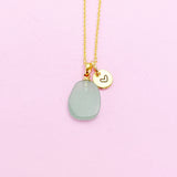 Gold Natural Green Aventurine Charm Necklace Personalized Customized Gemstone Monogram Made to Order Jewelry, N5443