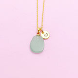 Gold Natural Green Aventurine Charm Necklace Personalized Customized Gemstone Monogram Made to Order Jewelry, N5443