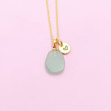 Gold Natural Green Aventurine Charm Necklace Personalized Customized Gemstone Monogram Made to Order Jewelry, N5443