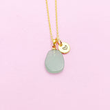 Gold Natural Green Aventurine Charm Necklace Personalized Customized Gemstone Monogram Made to Order Jewelry, N5443