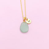 Gold Natural Green Aventurine Charm Necklace Personalized Customized Gemstone Monogram Made to Order Jewelry, N5443