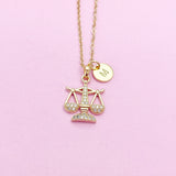 Justice Scale Necklace in Gold, Best Christmas Gift for Lawyer Law School Paralegal Judge, N4112