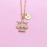 Justice Scale Necklace in Gold, Best Christmas Gift for Lawyer Law School Paralegal Judge, N4112