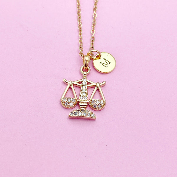 Justice Scale Necklace in Gold, Best Christmas Gift for Lawyer Law School Paralegal Judge, N4112