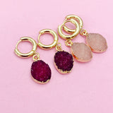 Pink or Red Druzy Earrings in Gold, N2787