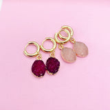 Pink or Red Druzy Earrings in Gold, N2787