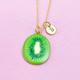 Lime Green Kiwi Fruit Slice Necklace in Gold, N5573