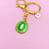 Lime Green Kiwi Fruit Slice Keychain in Gold, AN5573