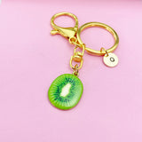 Lime Green Kiwi Fruit Slice Keychain in Gold, AN5573