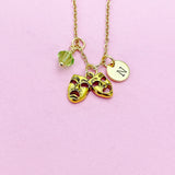 Comedy Tragedy Theater Drama Necklace in Gold, Graduation Gift, N1040