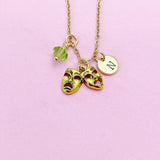 Comedy Tragedy Theater Drama Necklace in Gold, Graduation Gift, N1040