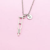 Crutches Charm Necklace, Initial Pendant, Medical Gift