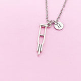 Orthopedic Medical Crutches Charm Necklace in Silver, Medical School Doctor Nurse Orthopedic Gift Ideas, N1996