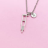 Crutches Charm Necklace, Initial Pendant, Medical Gift