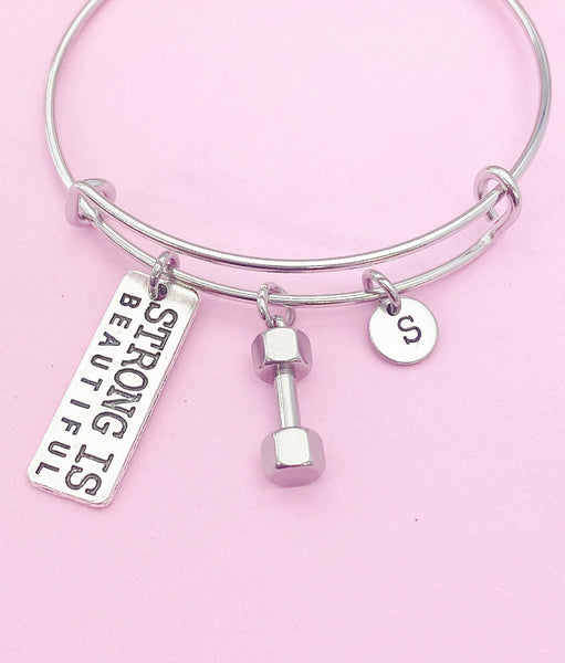 Strong is Beautiful Dumbbell Bracelet in Silver, N1093