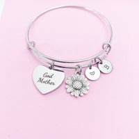 Godmother Bracelet, Sunflower Charm Bangle, Sunflower Charm, Godmother Charm, Godmother Gift, Personalized Gift, N968