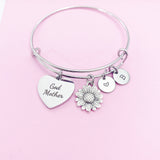 Godmother Bracelet, Sunflower Charm Bangle, Sunflower Charm, Godmother Charm, Godmother Gift, Personalized Gift, N968