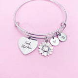 Godmother Bracelet, Sunflower Charm Bangle, Sunflower Charm, Godmother Charm, Godmother Gift, Personalized Gift, N968