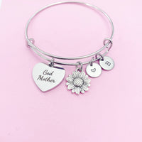 Godmother Bracelet, Sunflower Charm Bangle, Sunflower Charm, Godmother Charm, Godmother Gift, Personalized Gift, N968