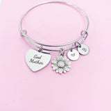 Godmother Bracelet, Sunflower Charm Bangle, Sunflower Charm, Godmother Charm, Godmother Gift, Personalized Gift, N968